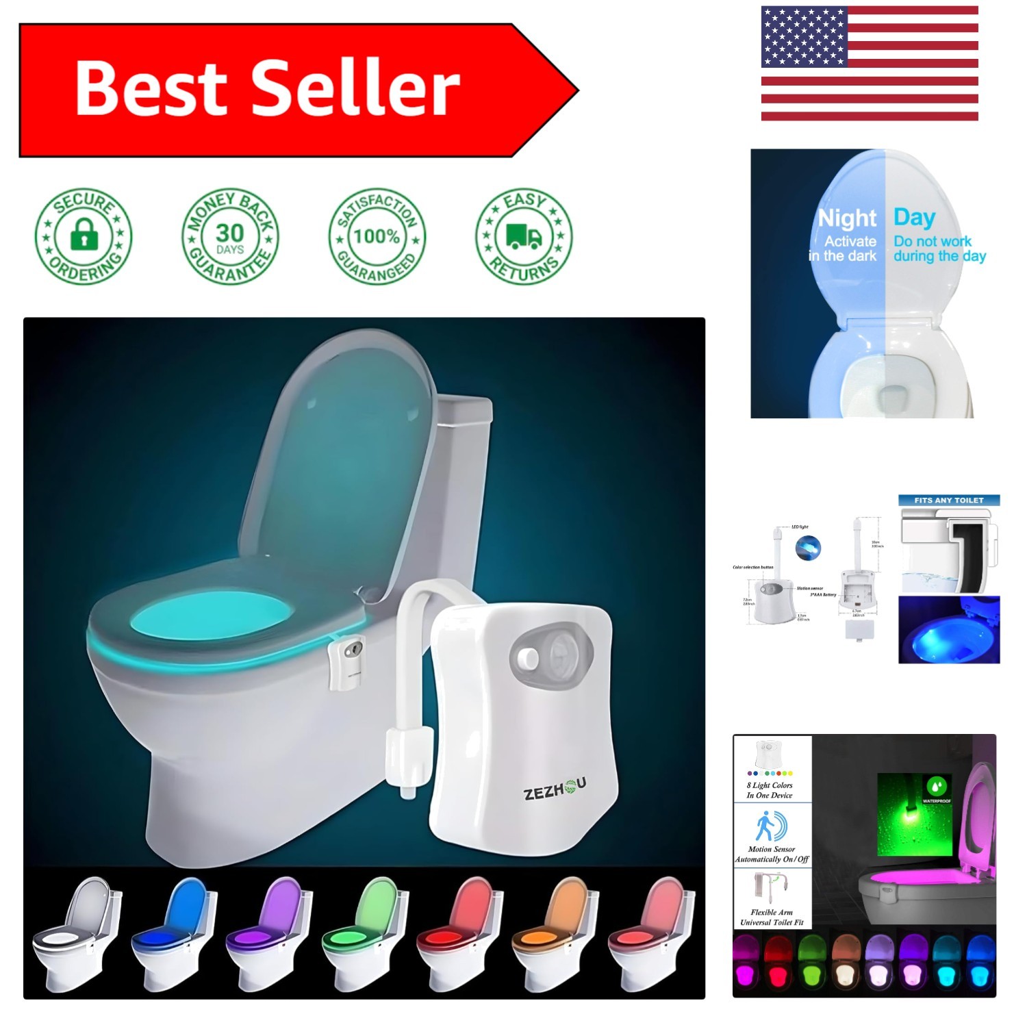 LED Toilet Night Light Gadget - Waterproof & Motion Activated for Safety and Fun