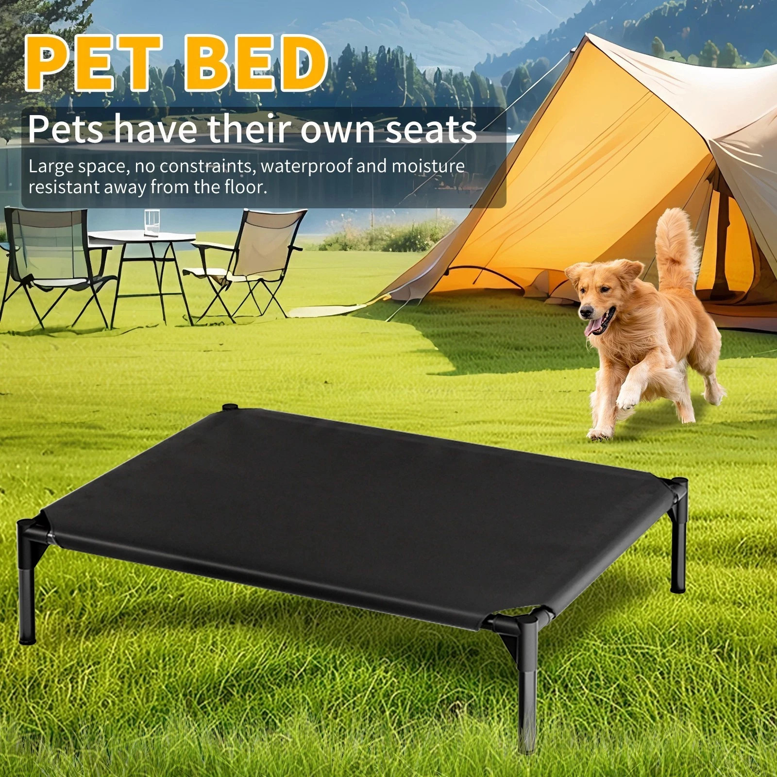 Elevated Dog Bed for Large Dog Portable Raised Dog Cot w/ Metal Frame Oxford