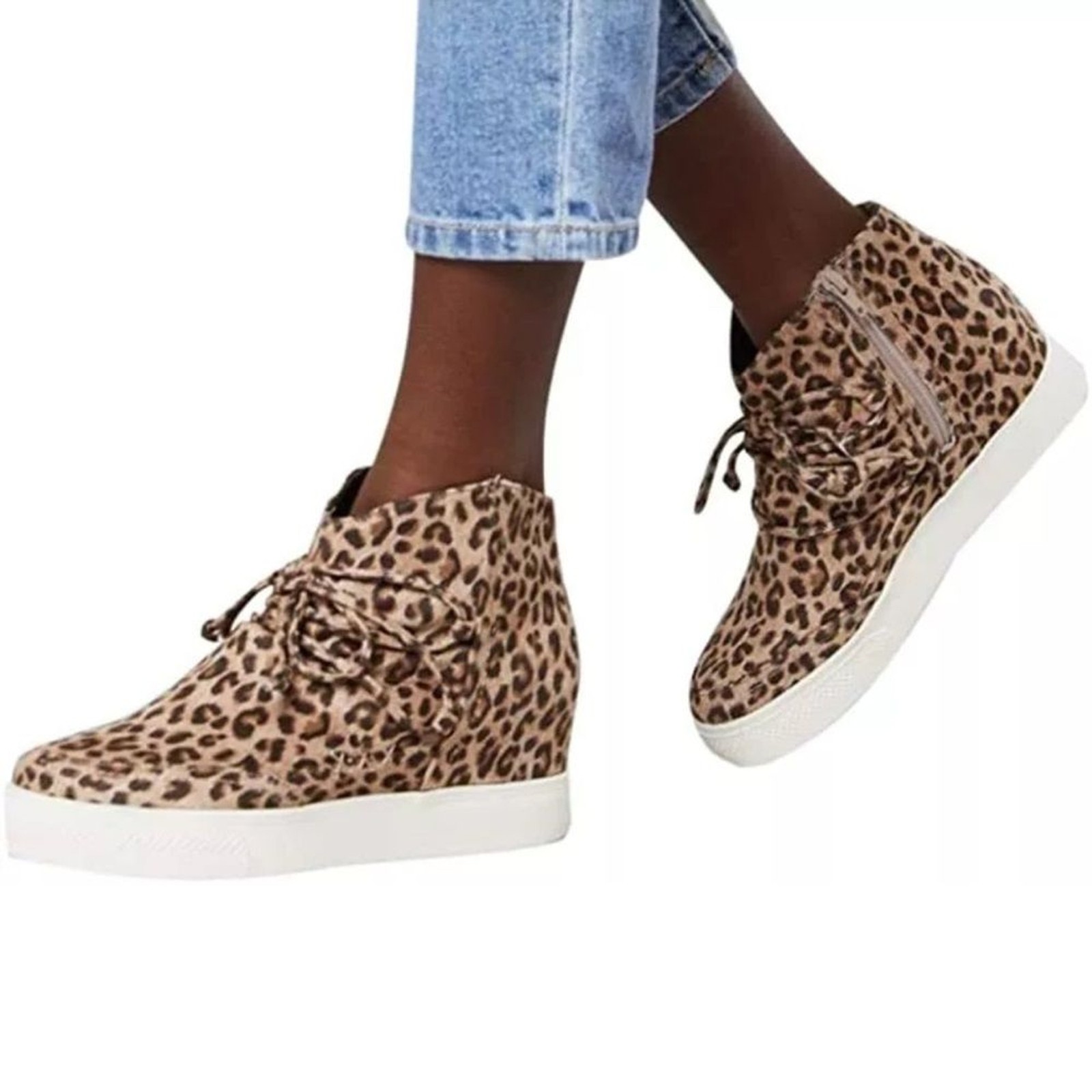Very G Sneakers Ursula 2 Leopard Wedge tan brown fabric 8.5 casual streetwear