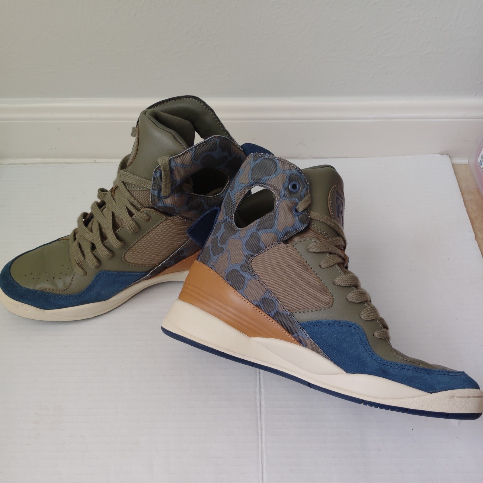 Reebok Alicia Key Shoes  Green Blue Camo High Top Casual Sneakers Streetwear