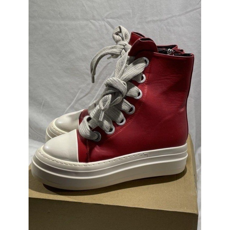 Shu Deal Red Platform High Top Sneakers Oversized Laces Side Zip Chunky Sole