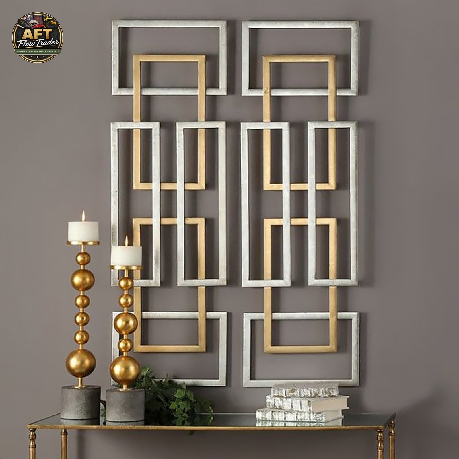 Everly Quinn Gold Silver Rectangle Wall Decor 3D Abstract Sculpture Set