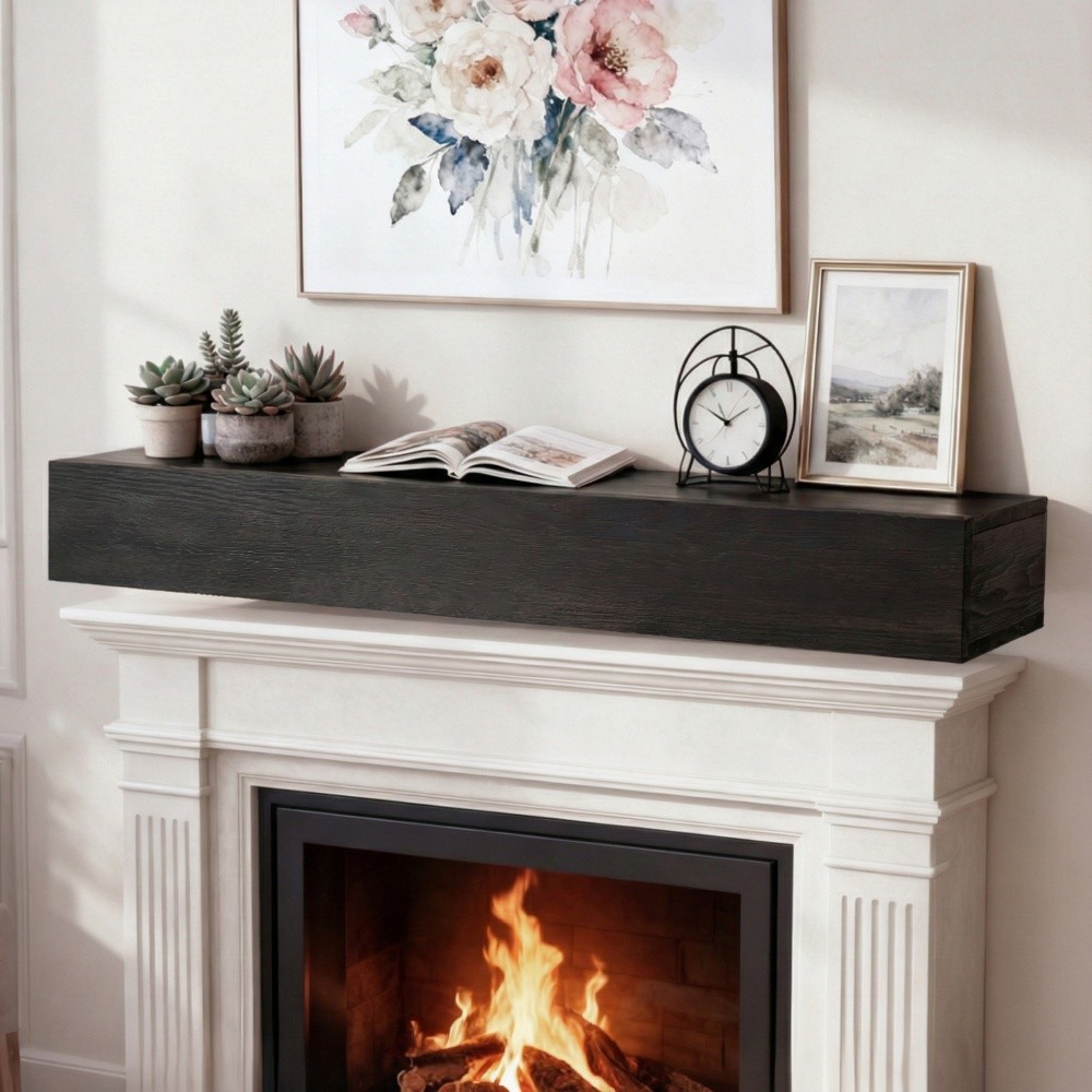 60" Wood Fireplace Mantel , Wall-Mounted & Floating Shelf for Home Decor Black