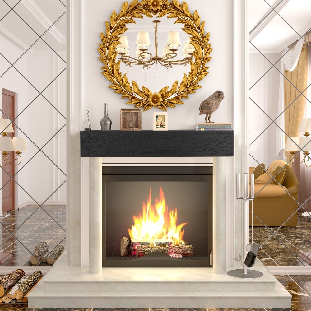48'' Solid Wood Fireplace Mantel Wall-Mounted & Floating Shelf for Home Decor