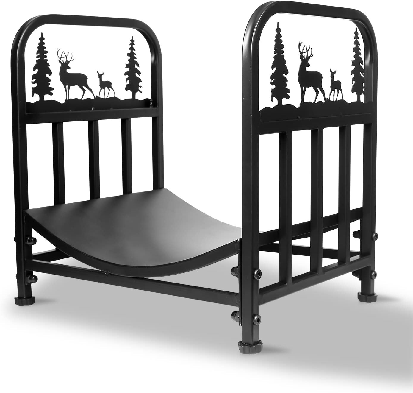 Firewood Rack Outdoor-Heavy Duty Indoor Wood Storage Black Powder Coated Steel L