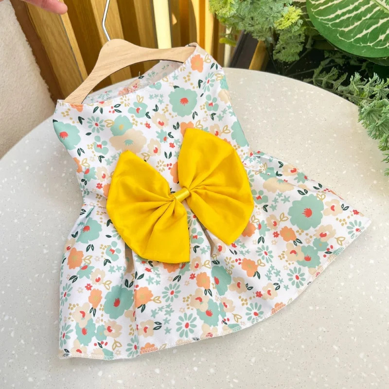 Dog Princess Dress Summer Kitten Pet Skirt Cute Printed Bow Lace Dog Dresses for