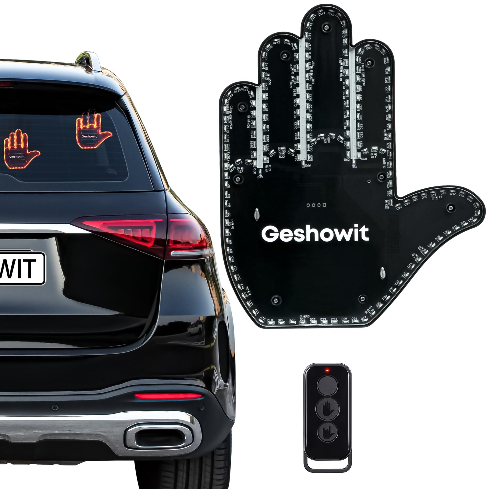 LED Hand Gesture Car Light with Remote  –  Funny Driver  Communication Sign |...