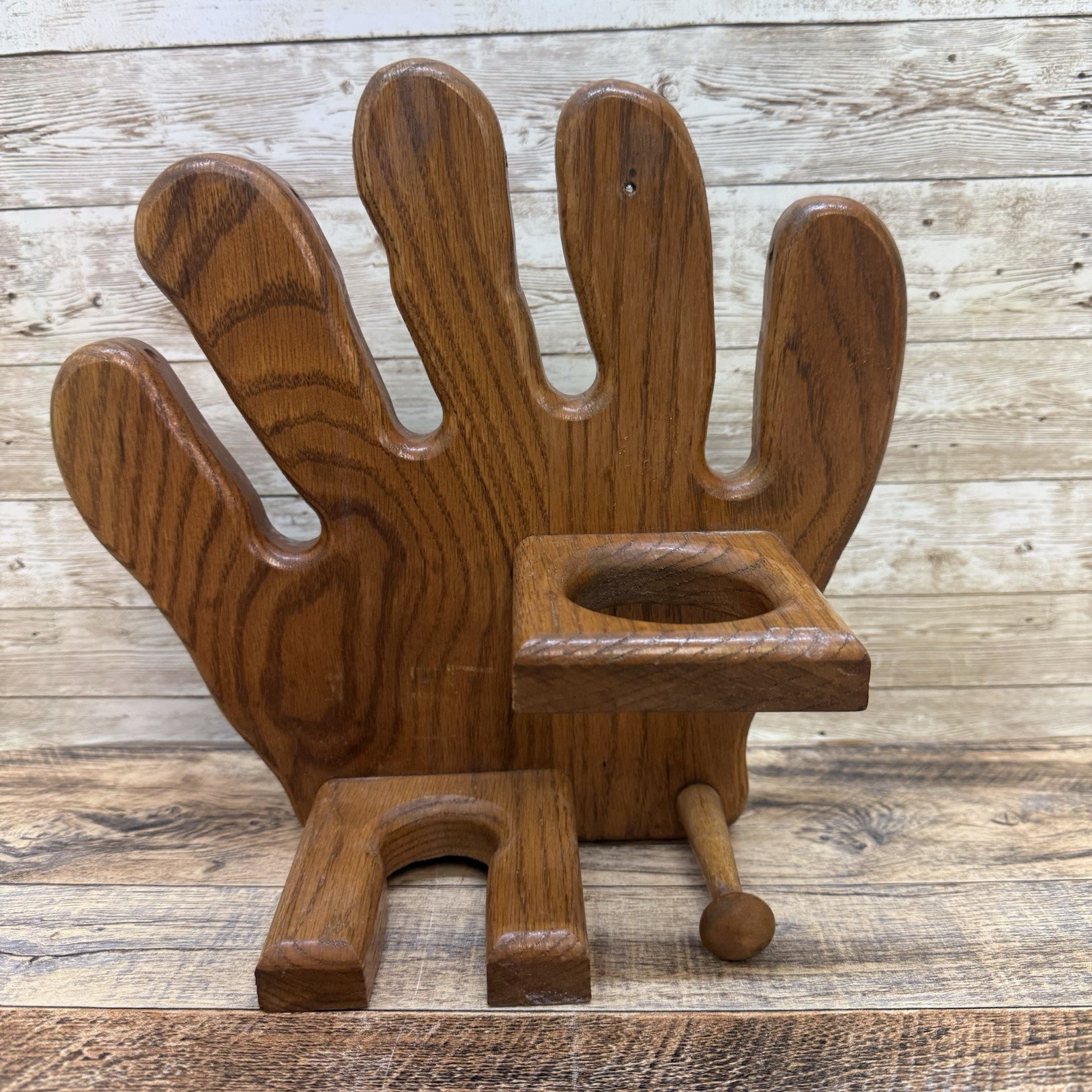 Vintage Wood MIT Wall Shelf. Baseball Glove Wall Art Holds Bat,Ball.