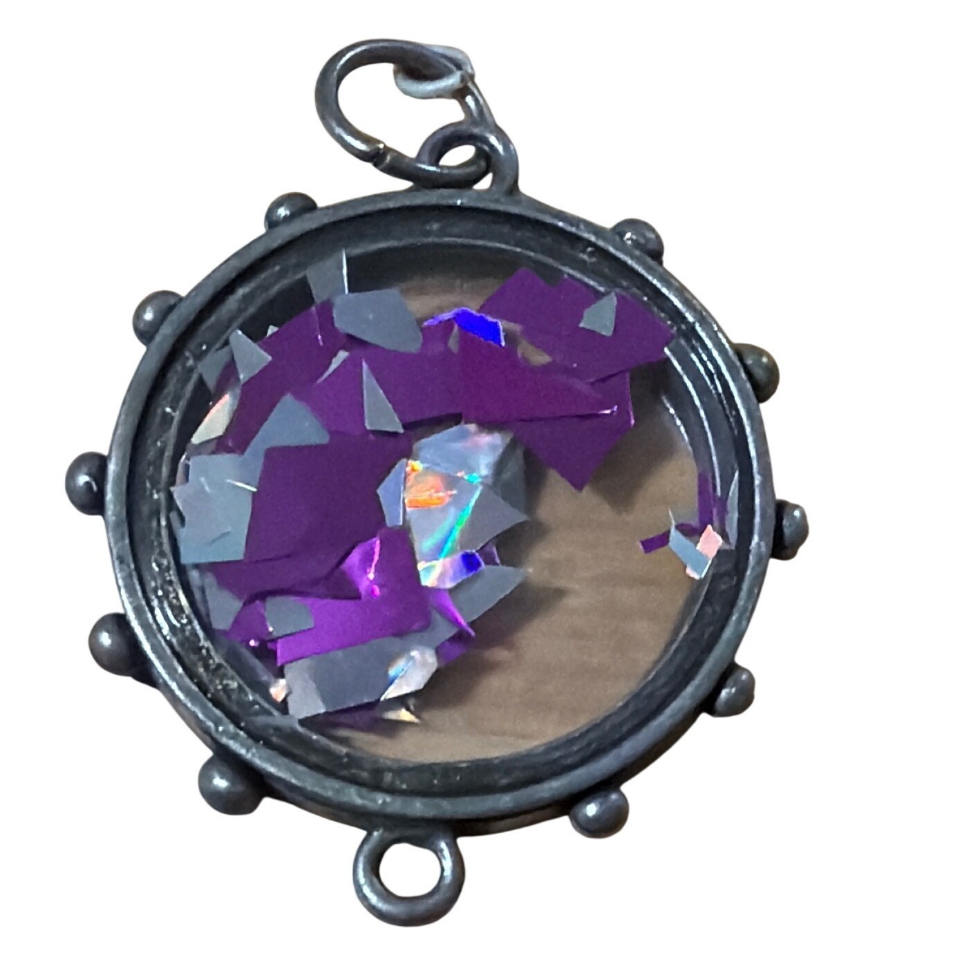 Round Gunmetal Purple Shaker Charm Pendant Connector  Unique Gift