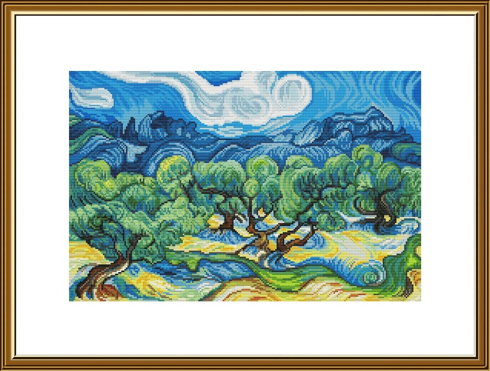 DIY Cross stitch kit "Olive trees" Nature Craft Art Unique Gift