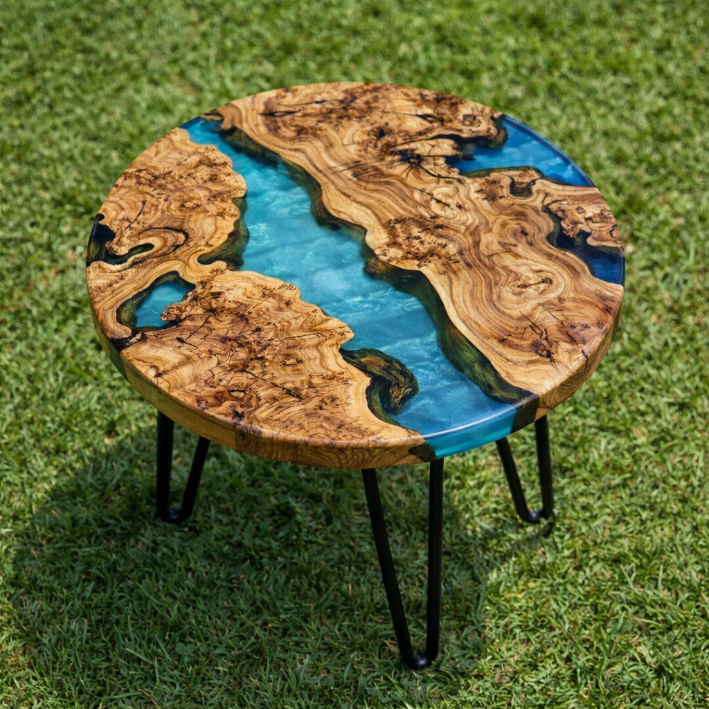 Ocean Epoxy Resin Coffee Table, Coastal Blue River Table, Handmade Beach Inspire