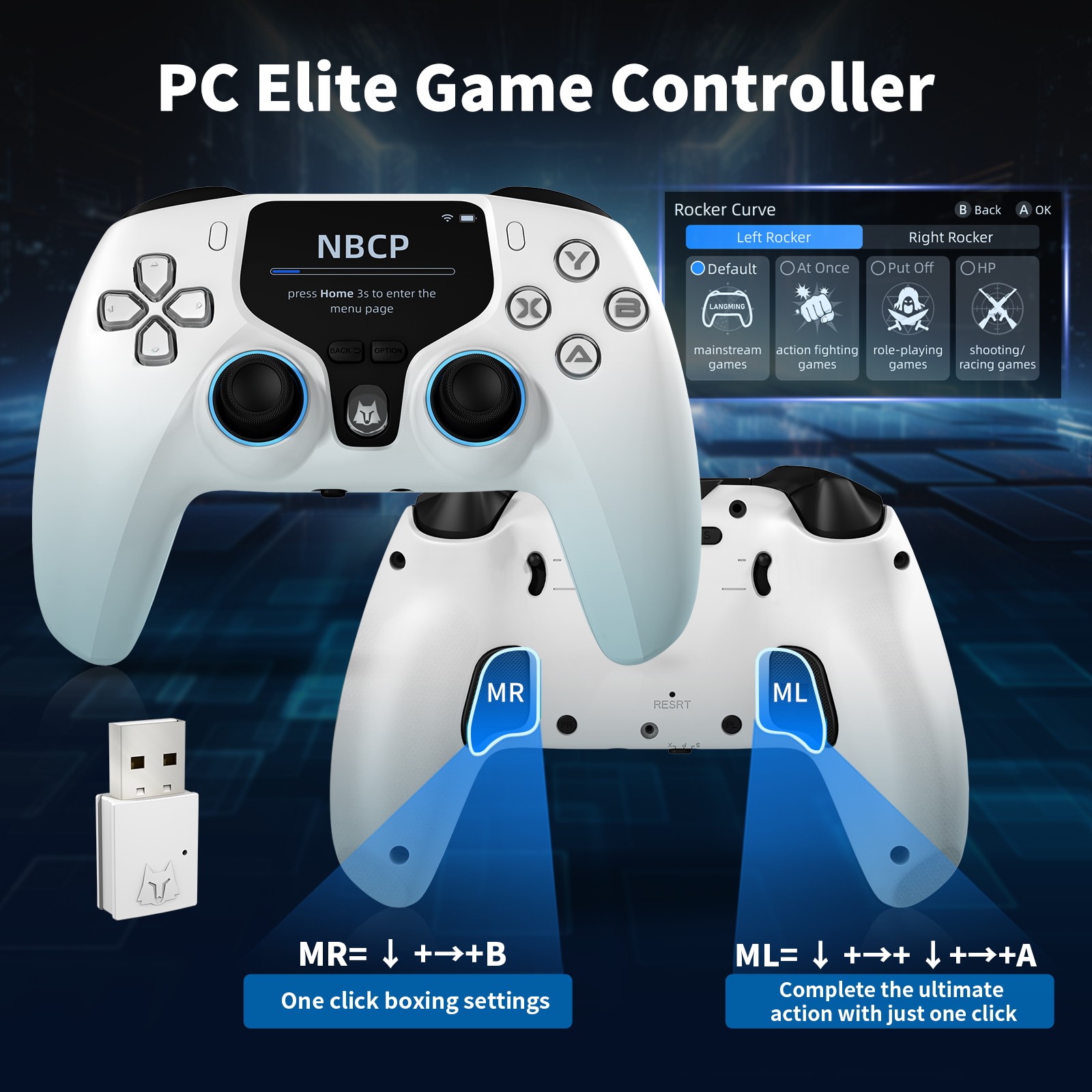 NBCP Interactive Screen Gaming Controller 1000Hz for PC/P3/Switch 2 1/Android