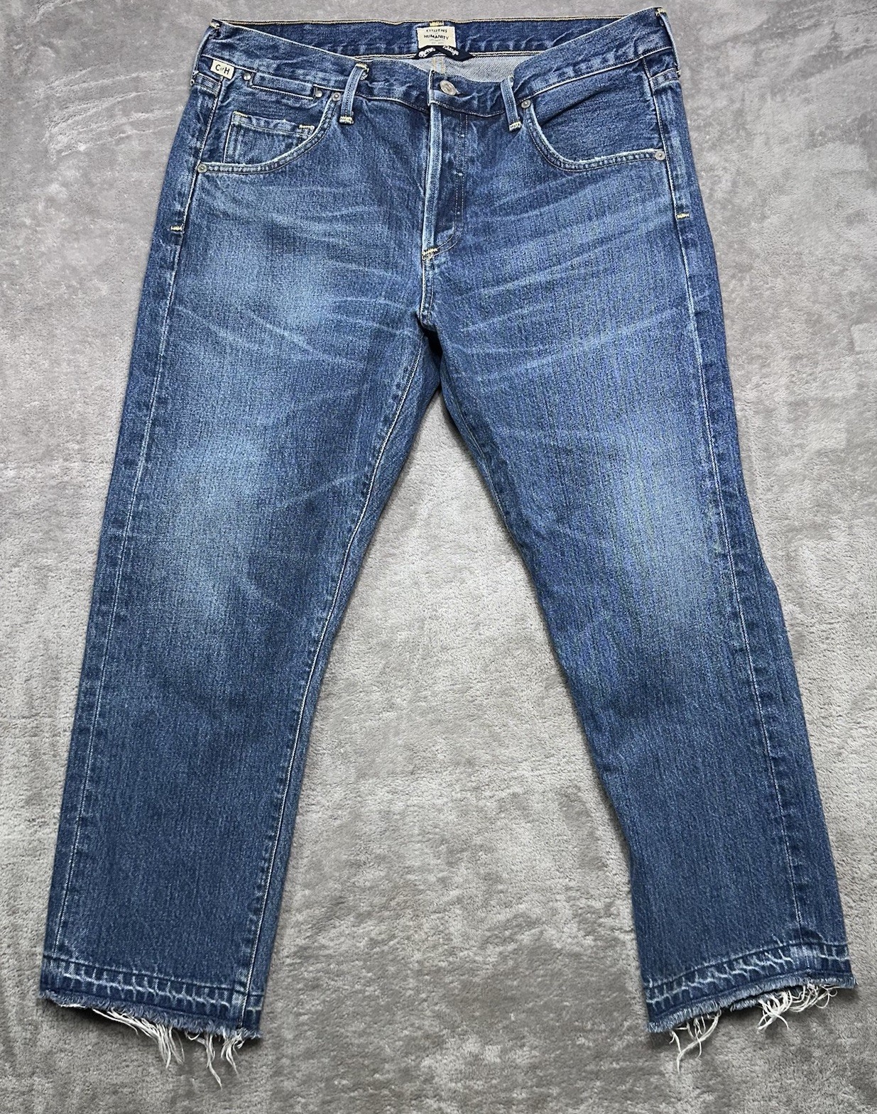Citizens Of Humanity Emerson Slim Crop Boyfriend Jeans Raw Frayed Hem USA Made