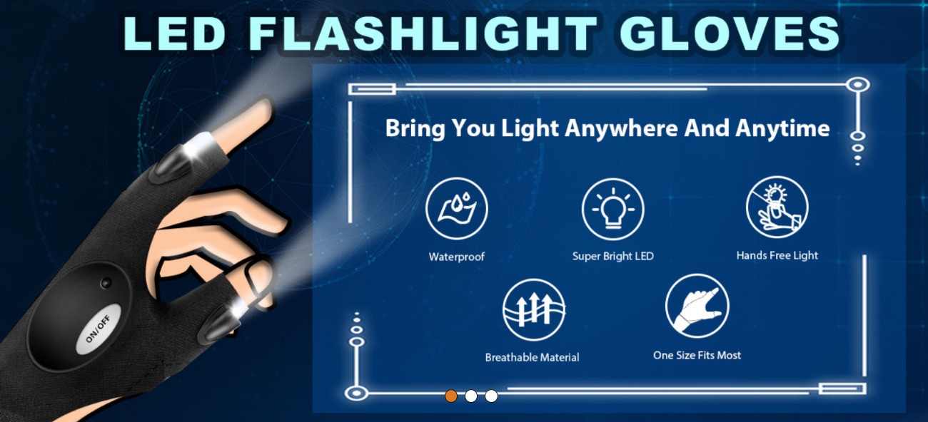 New LED Flashlight Gloves Gadget Finger Lights Waterproof Camping Fishing Repair