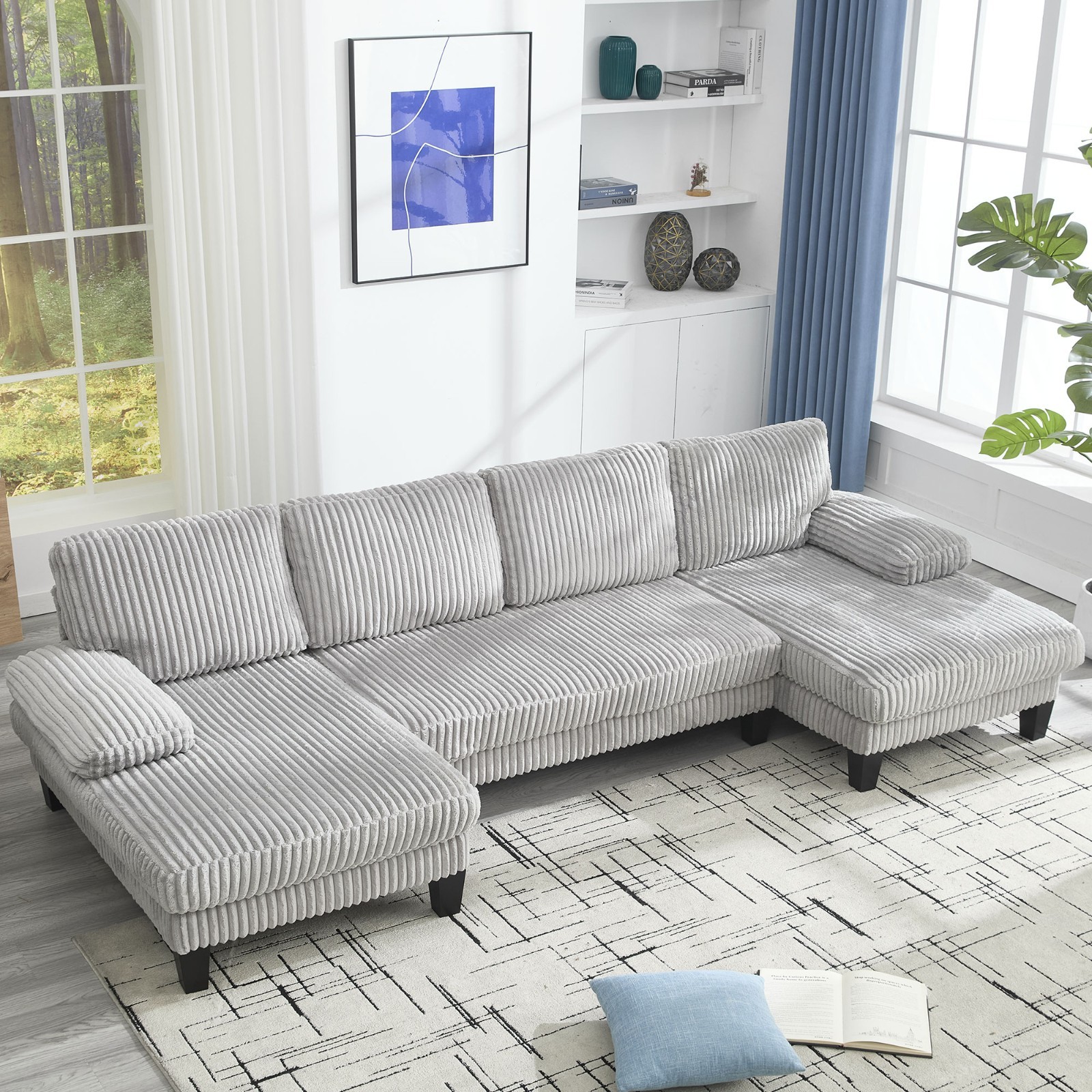 U-shaped Sectional Sofa Couch Dual Chaise Lounges Fabric Sleeper Living Room