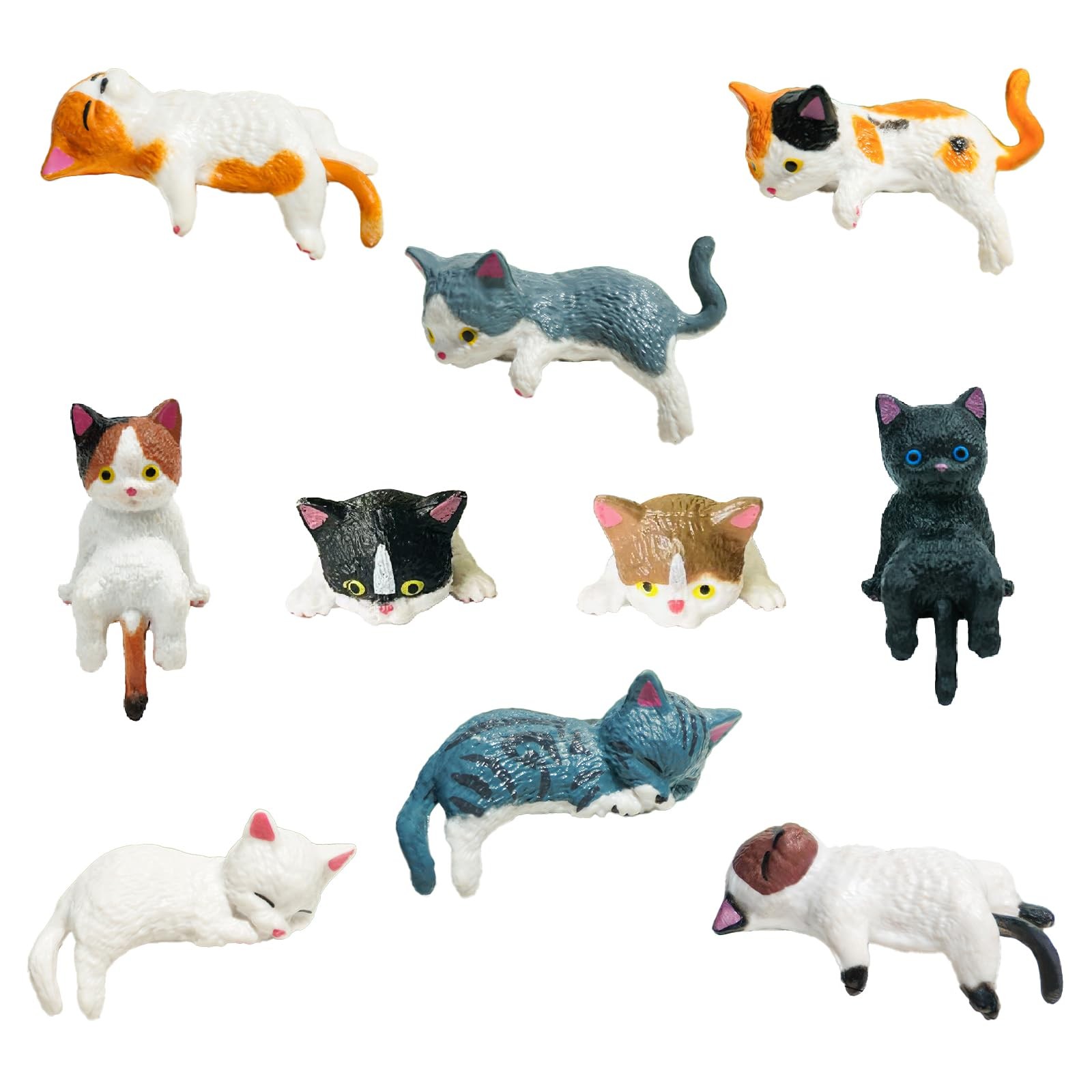 10PCS Mini Cat Figurines - Cute Resin Cat Decor for Car Dashboard, Desk, Home