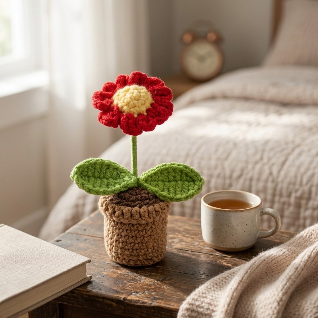 Cute Handmade Crochet Potted Flower Desk Decor