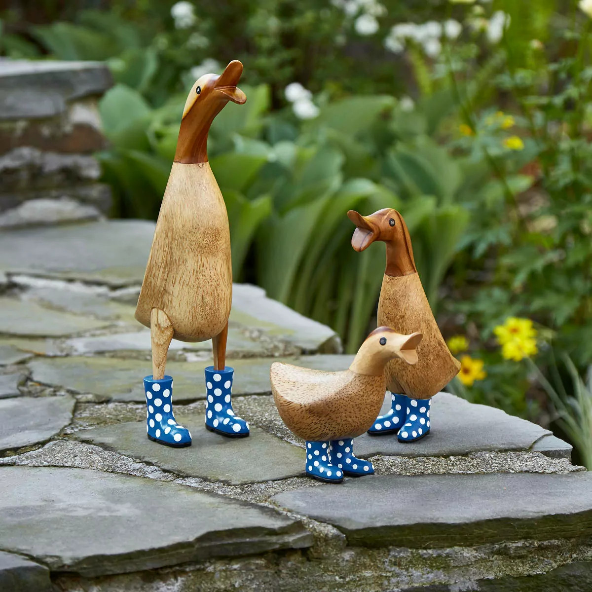 Spotted Wellies Garden Ducks - Cute Outdoor Garden Decor Duck Figurines