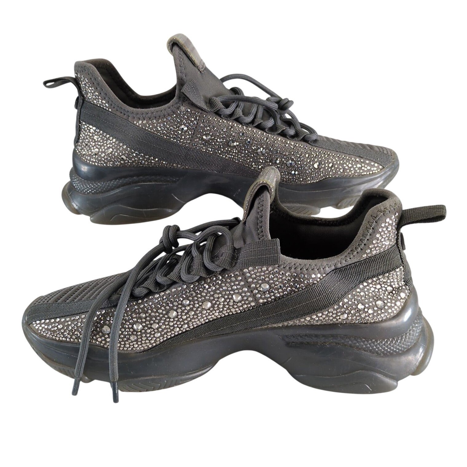 Steve Madden Maxima Sneakers Womens 10 Gray Rhinestone Knit Chunky Platform Shoe