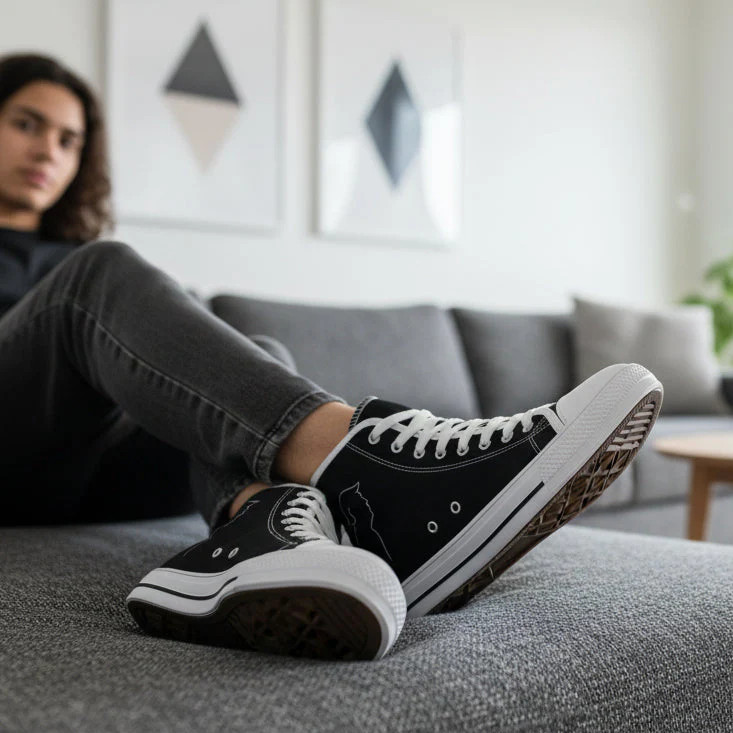 Womens Black High Top Sneakers Political Parody Statement Canvas Shoes