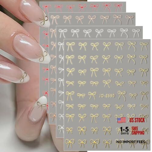 6 Colors 3D Bronzing Bow Nail Stickers for Women Manicure Decor Cute Bow Nail