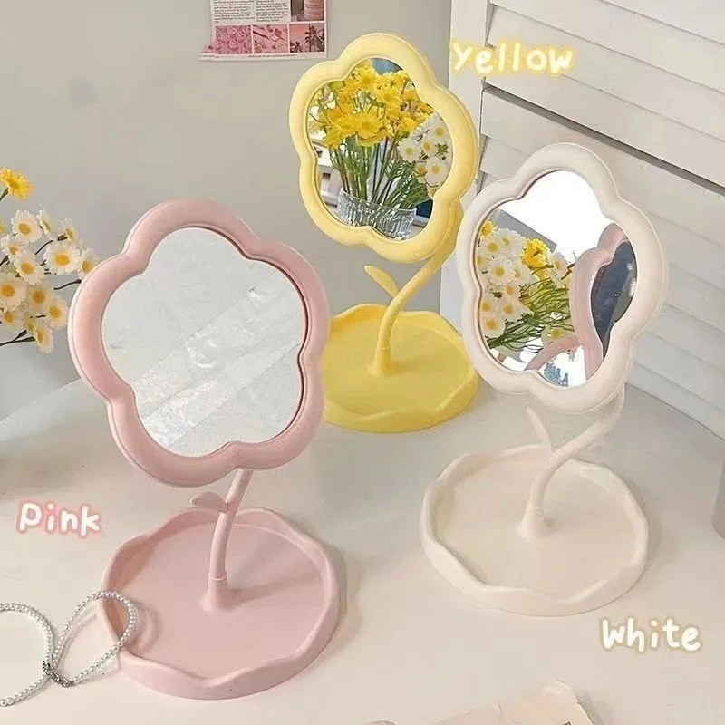 Cute Flower Desktop Makeup Mirror Aesthetic Bedroom Table Dorm Decor Mirror Gift