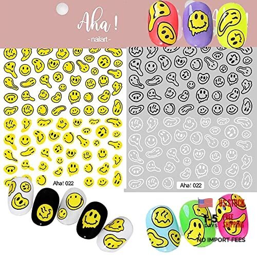 Smiling Face Nail Art Stickers 3D Nail Decals Cute Self-Adhesive Nail Smile