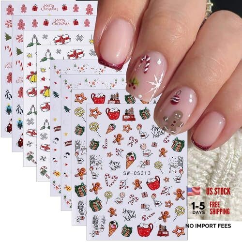 8 Sheets Christmas Nail Art Stickers 3D Self- Adhesive Nail Cute Snowman-2