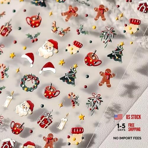Christmas 5D Nail Art Stickers Cute Nail Decals Santa Claus Gingerbread Style 4