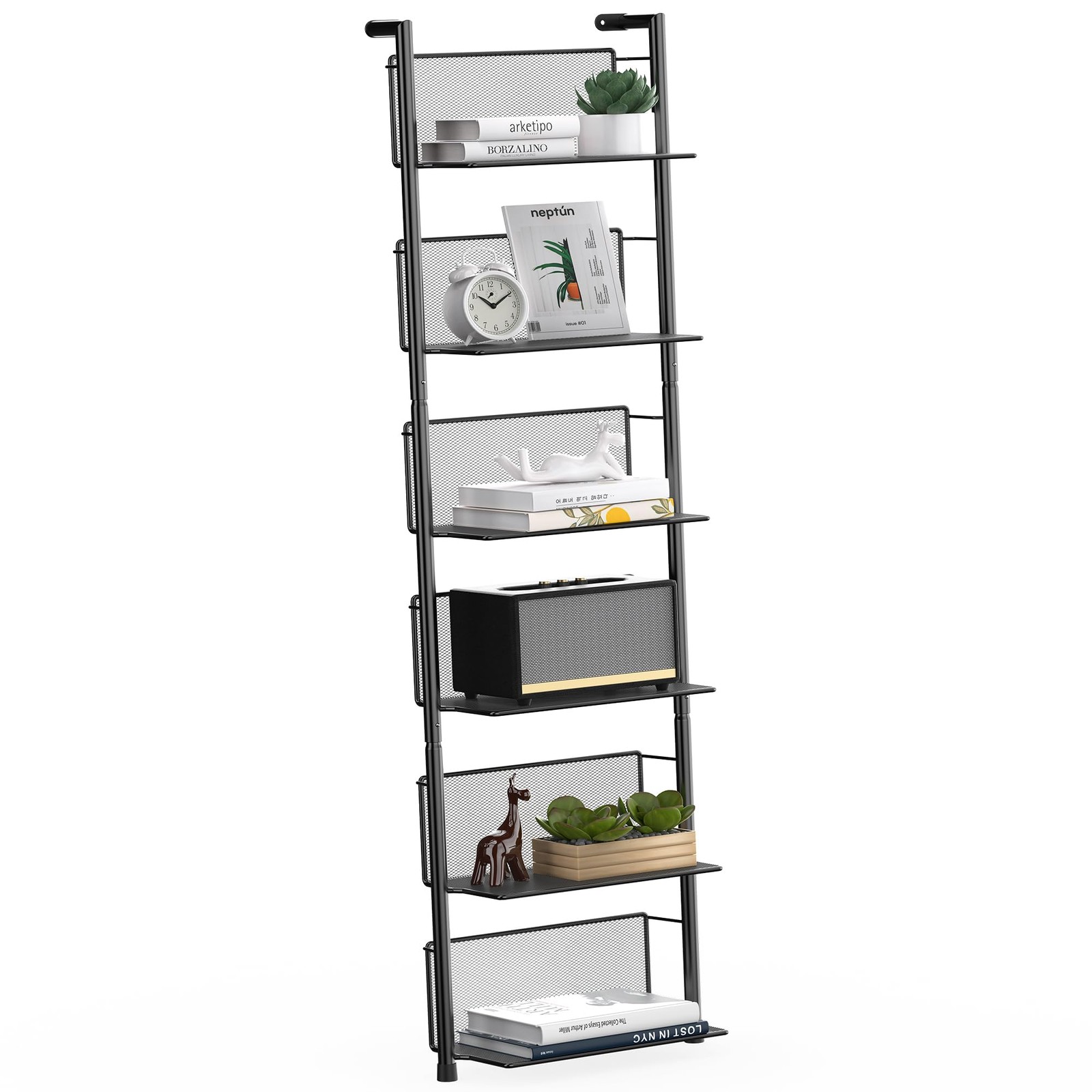 6 Tier Ladder Shelf 47.6 Inch Metal Wall Mounted Organizer - Modern Decor