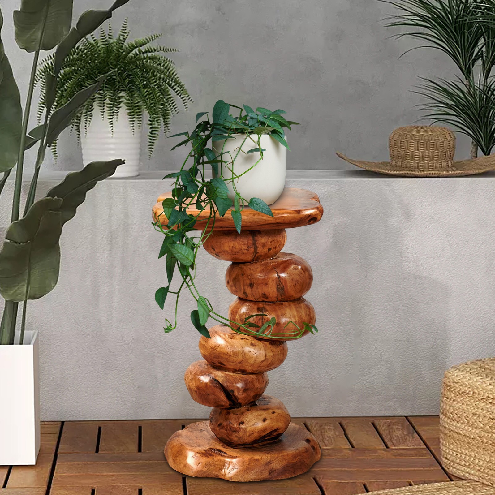 GREENAGE Cedar Roots Multibeads Stand Stool Tree Stump Side Table 23.6" H Rustic