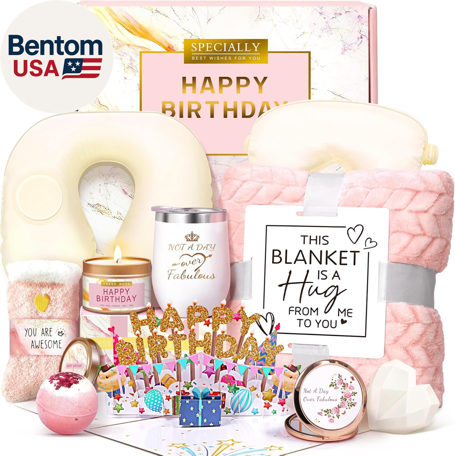 Birthday Gifts for Women, Unique Spa Birthday Gift Basket with Blanket for Women