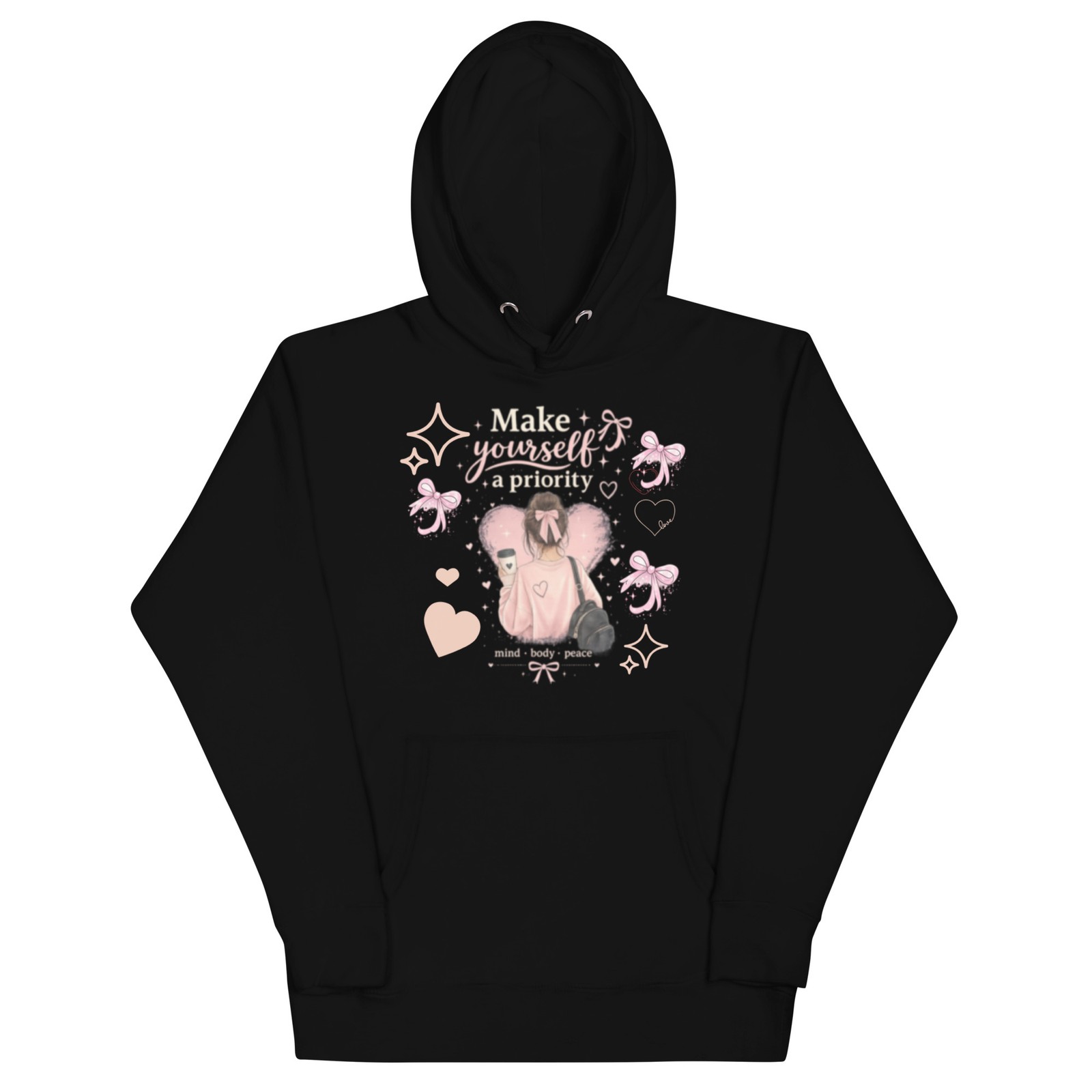 Make Yourself a Priority Hoodie Women Pink Bow Self Love Graphic Pullover