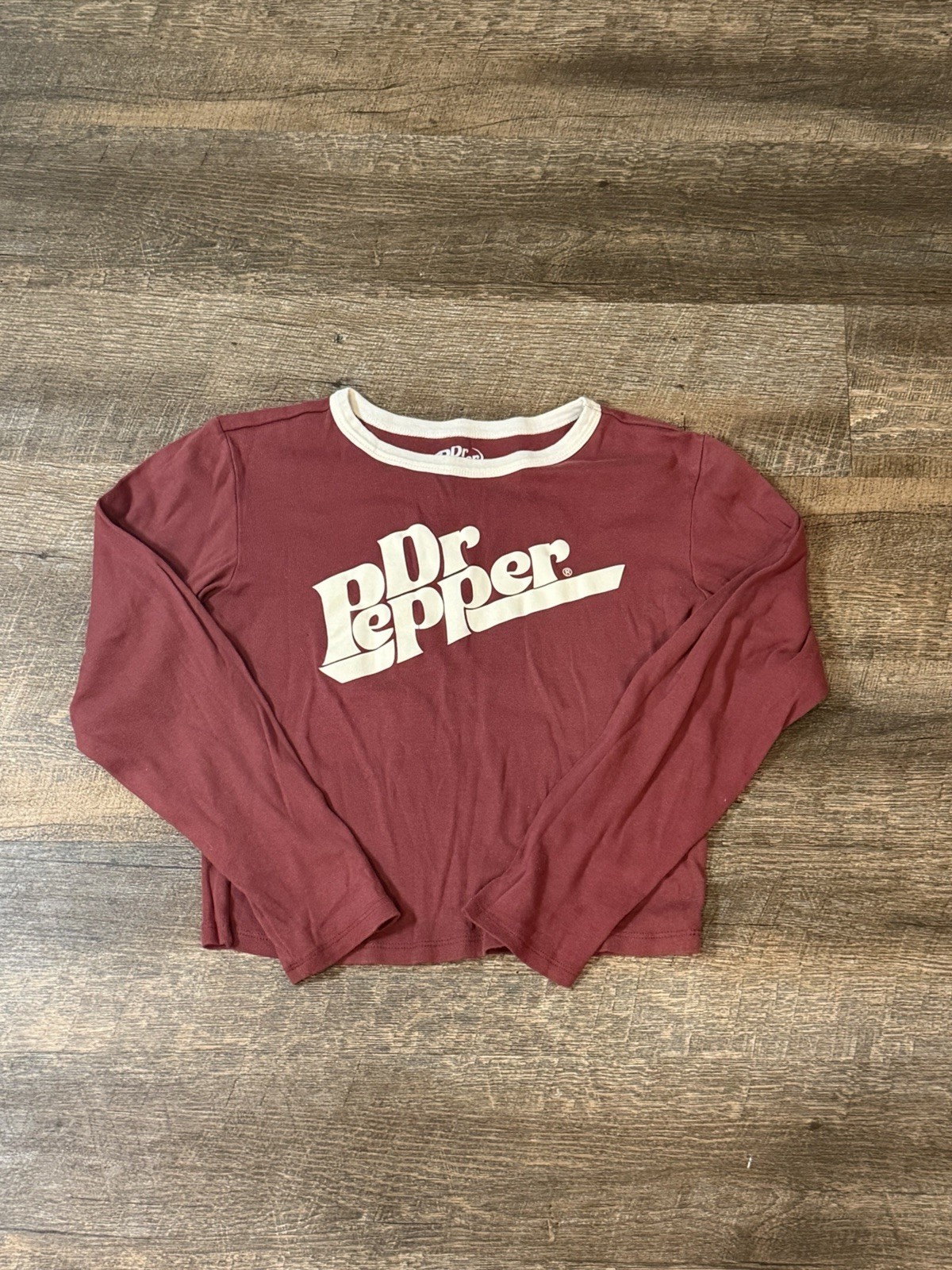 Dr Pepper Cropped Long Sleeve Graphic Tee Burgundy Red Womens Medium Y2K