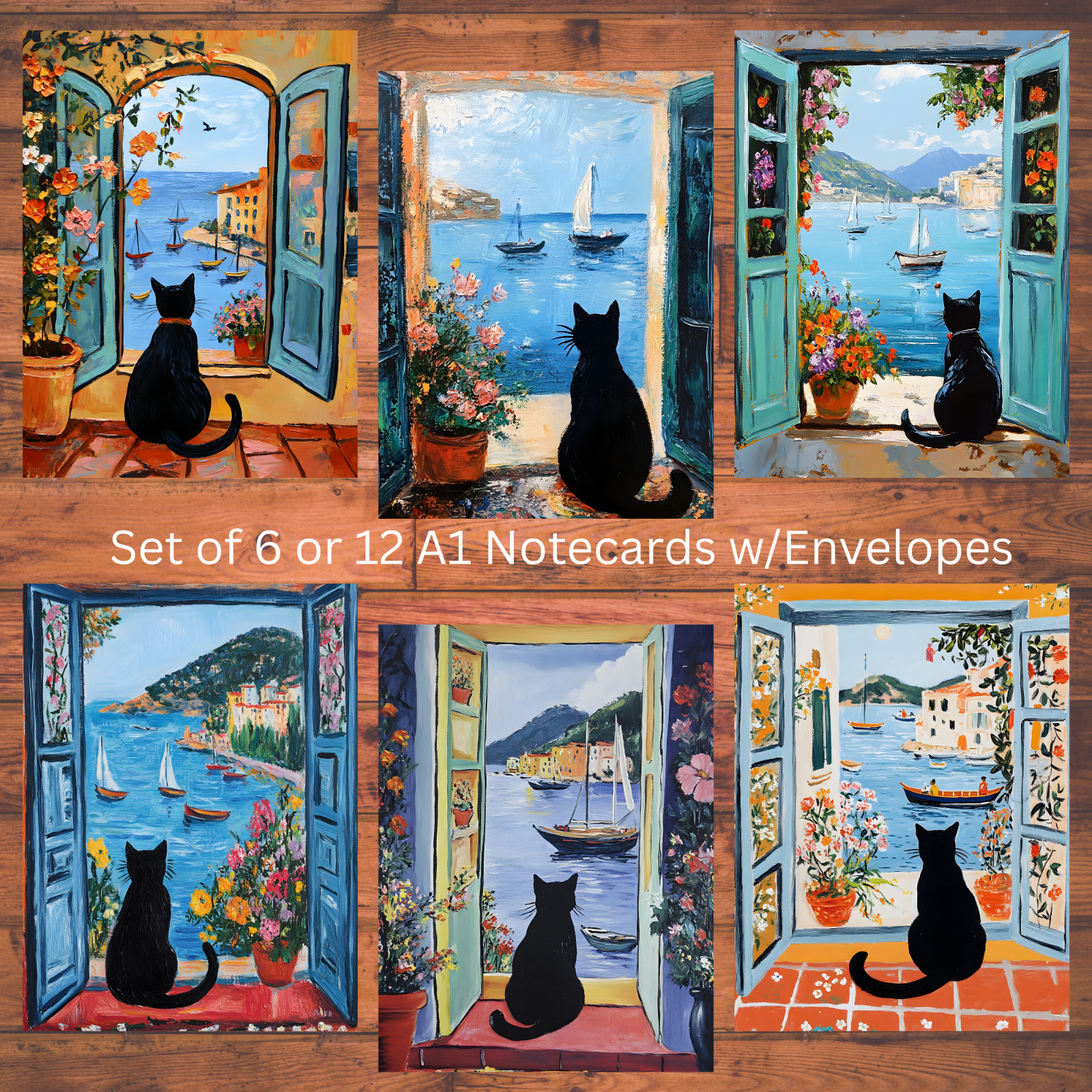 Black Cat Scenic Notecard Set: Unique Stationery Gift with Envelopes