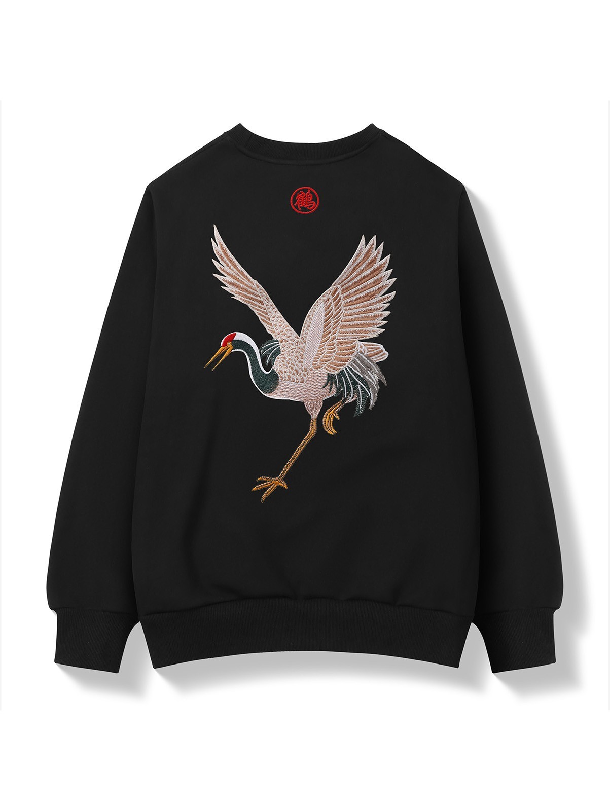 Niepce Men's Japanese Streetwear Crane Embroidery Pullover Graphic Sweater