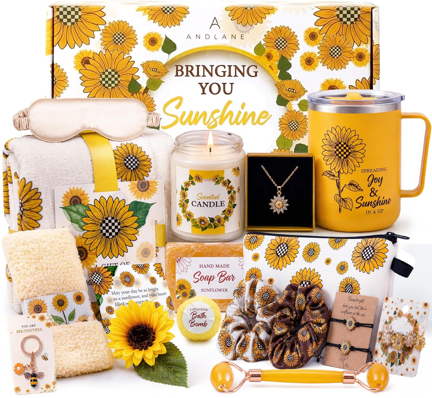 Sunflower Gifts for Women - Unique Gift Basket Set - Basket 18Pcs Large
