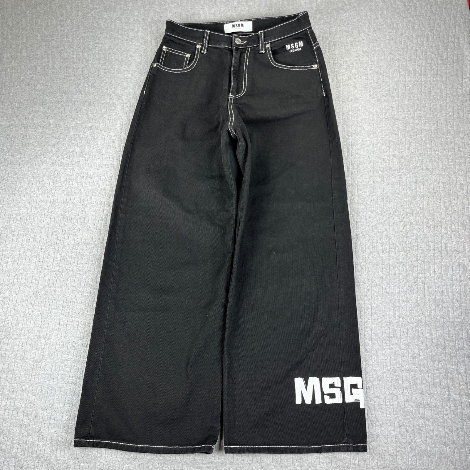 New MSGM Skater Jeans Women 40/27x26 Black Wide Leg Baggy Logo Pants Y2K 90s