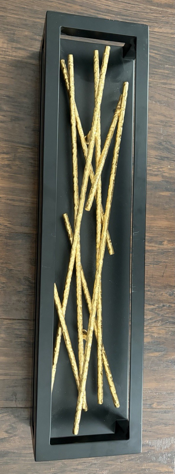 Contemporary Black Gold Metal Inset Fireplace Insert Decorative Log Set 24x8x6