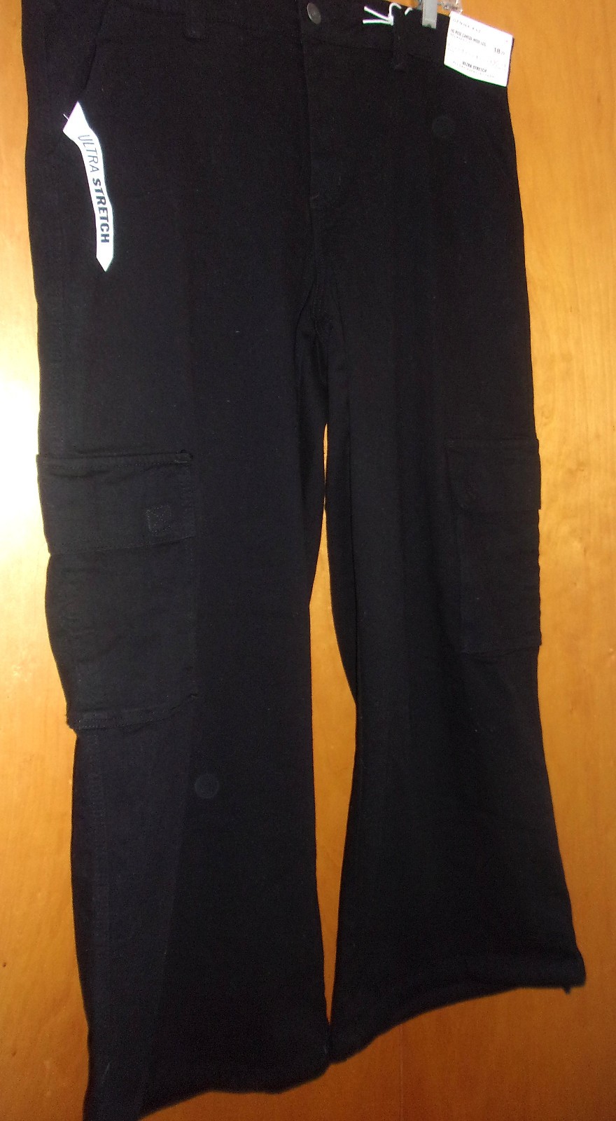 NWT GEMMA RAE 118W Wide Leg Cargo Jeans Baggy BLACK Denim Stretch Y2K STREETWEAR