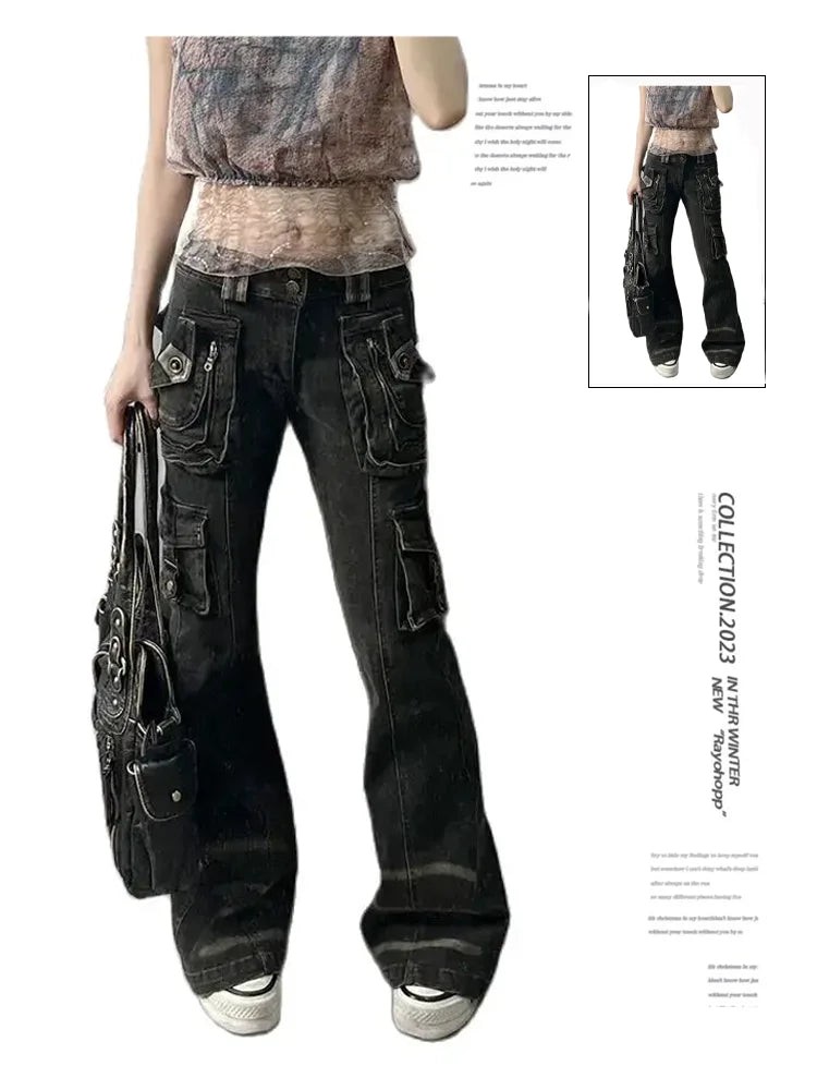 Women's Black Gothic Baggy Y2K Denim Pants Harajuku Streetwear Vintage Style