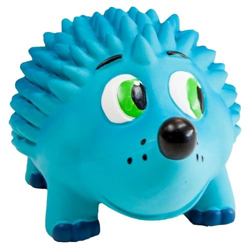 Grunting Latex Rubber Dog Toy for Large Dogs, 4" x 7", Blue Tootiez Hedgehog