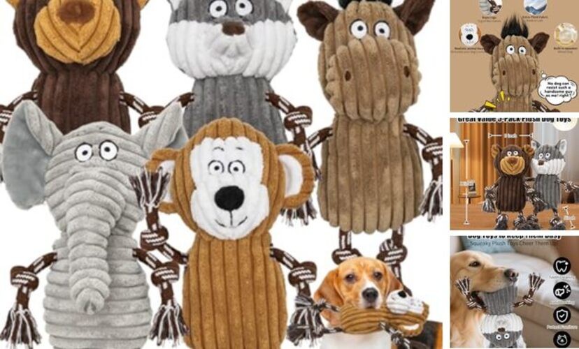 5 pack Large dog Squeaky Toys,Tough Stuffed Plush dog chew Toys Assortment