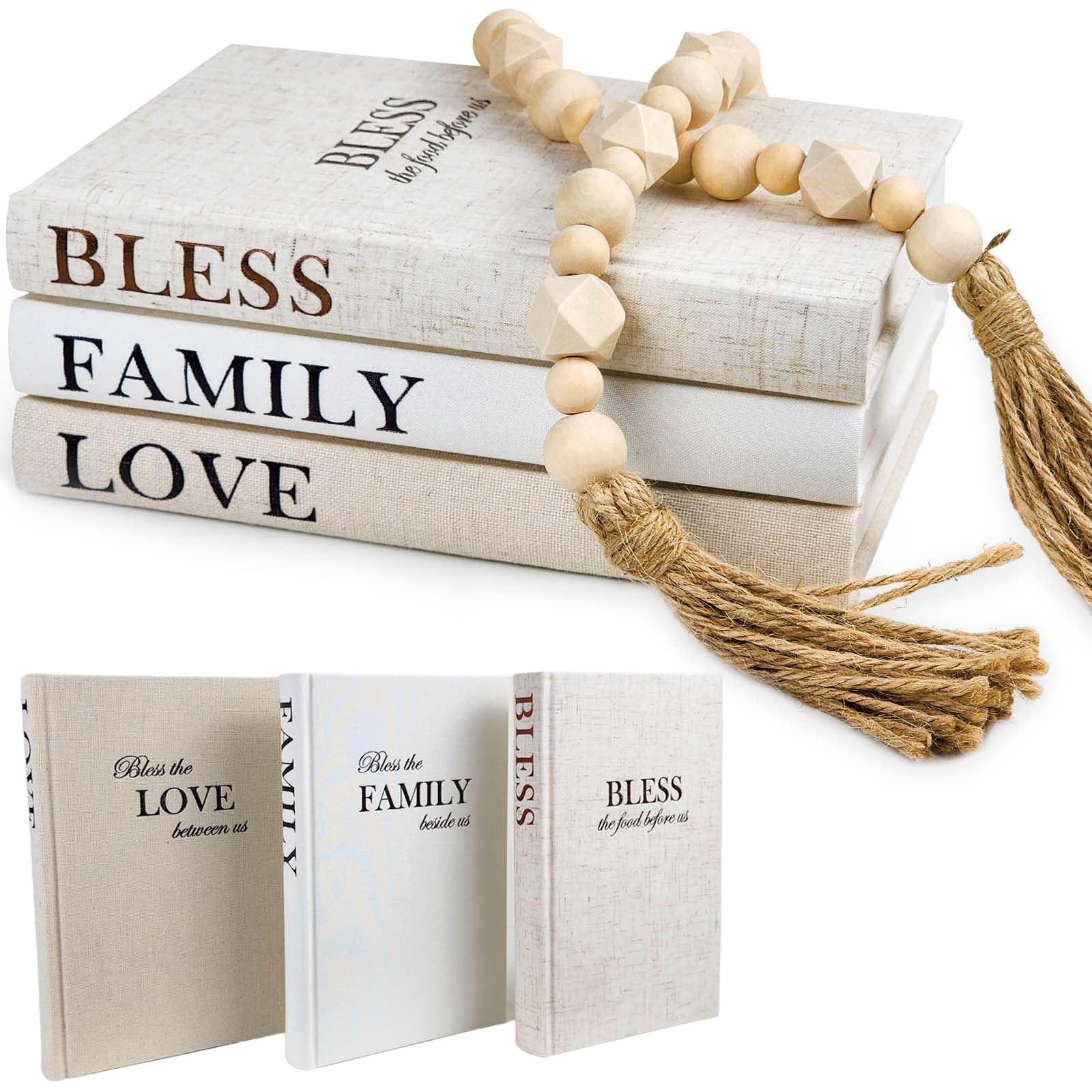 Linen Covered Decor Books 3 Pieces, Decorative Books for Home Decor, Coffee T...