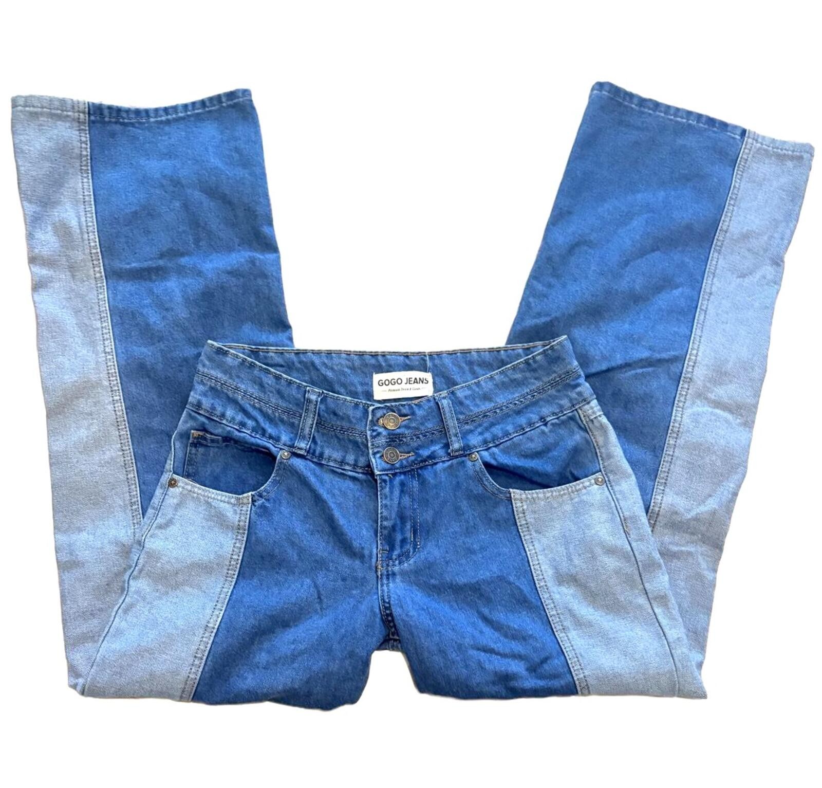 GoGo Denim Color Blocked Low Rise Wide Leg Jeans Size 27 #streetwear #sexy