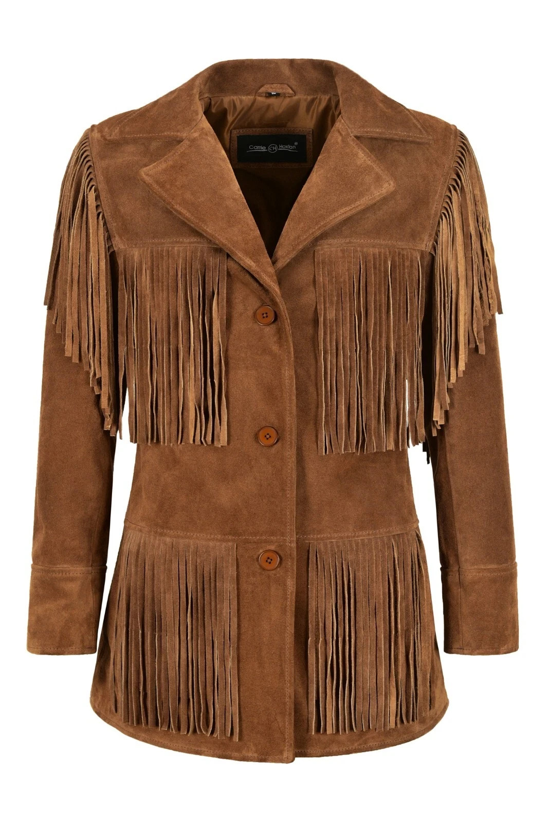 Ladies Fringes Leather Jacket Tan 100% Suede Classic Western Fashion Style