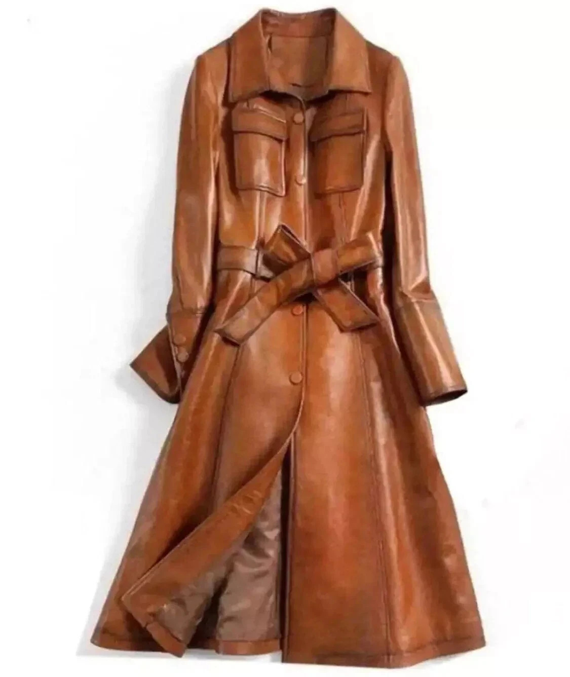 Women Italian Style Trench Coat Street Wear Designer PU Leather Coat 182 - USA