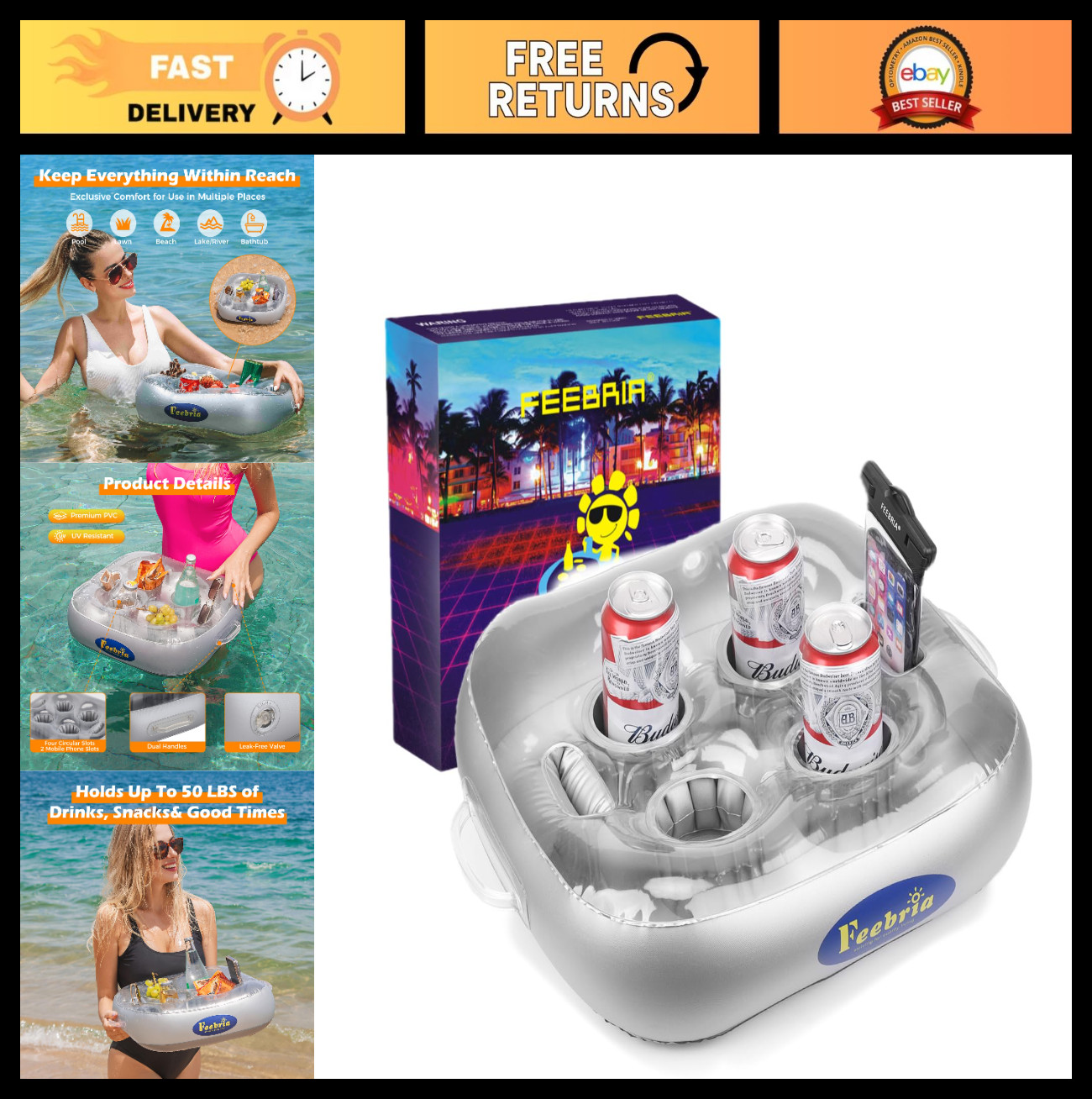 Inflatable Floating Drink Holder for Pool, Beach, Hot Tub - Fun Summer Accessory