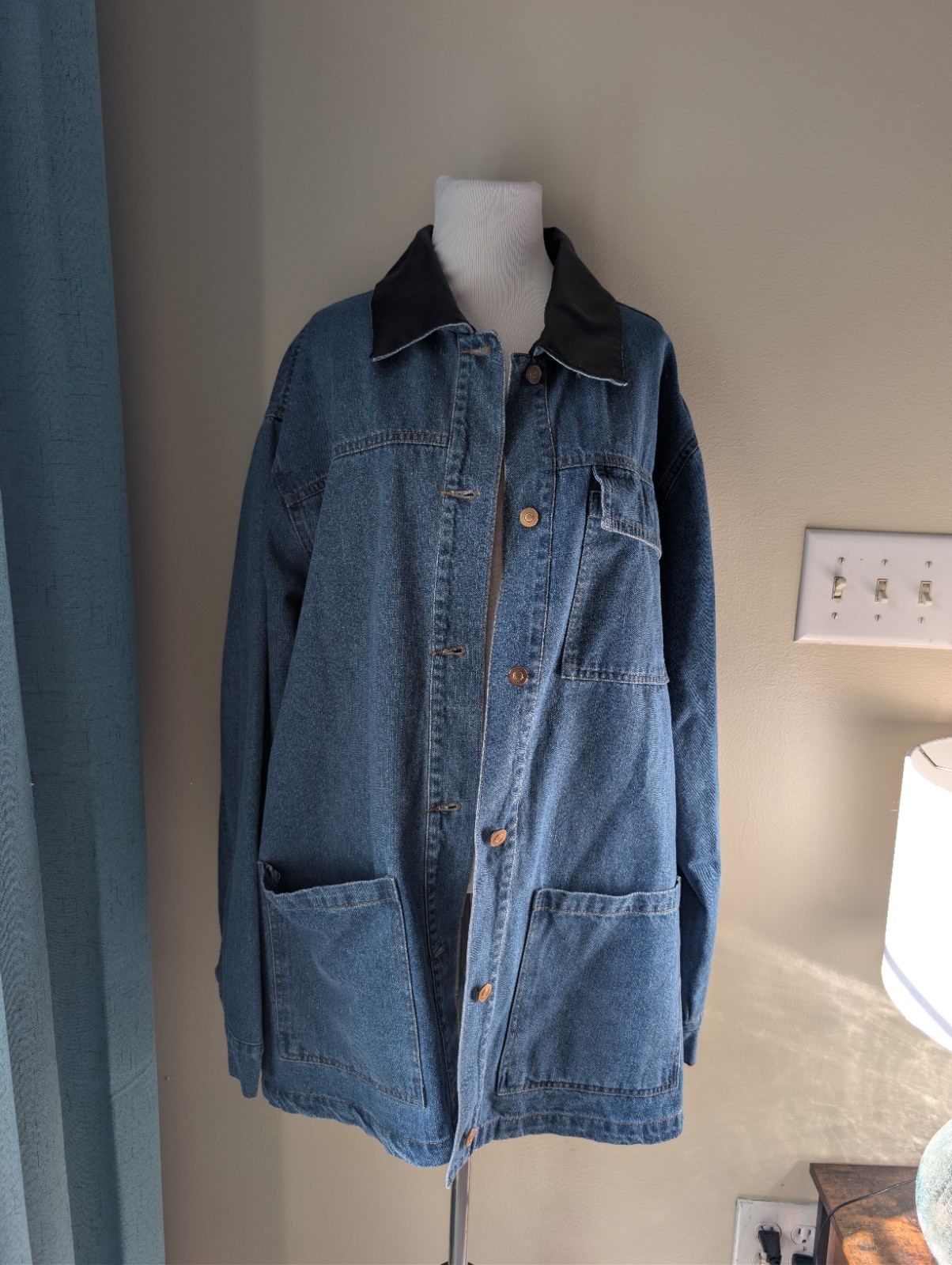 Cavalini Denim Jacket 90s Style Barn Jacket With Faux Leather Collar