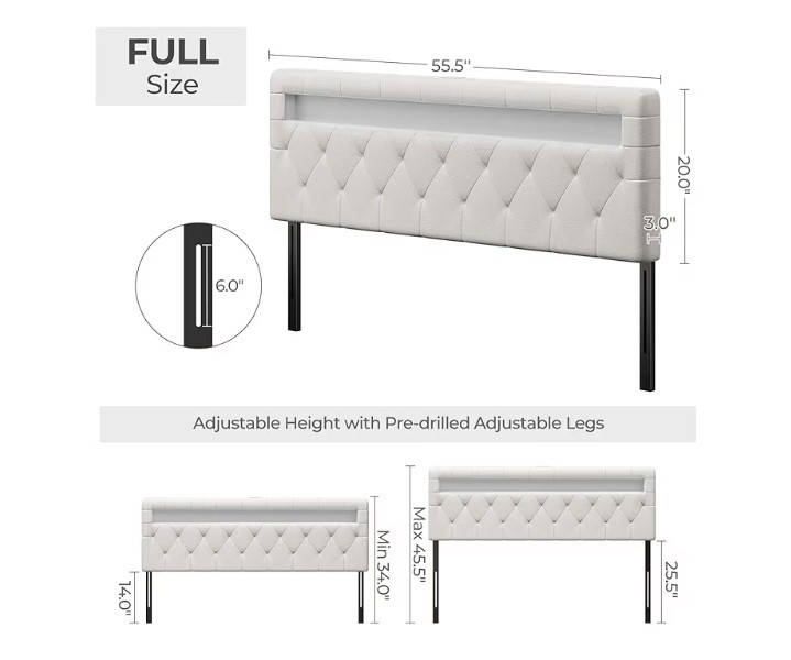 LUXURY Headboard Full Size Bed 60,000 Color LED Light USB Type C WE SHIP OVERSEA